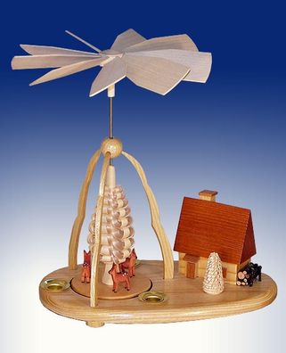 Tischpyramide Rehe mit Räucherhaus BxHxt 22,5x24x14cm NEU Tischdekoration
