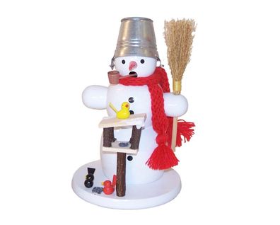 Räuchermann Schneemann mit Blecheimer und Vogelhaus BxHxt 10,5x16x10,5cm NEU