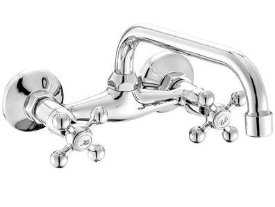 Waschtischarmatur Wasserhahn Wand STILO Mischbatterie für Badezimmer in Chrom