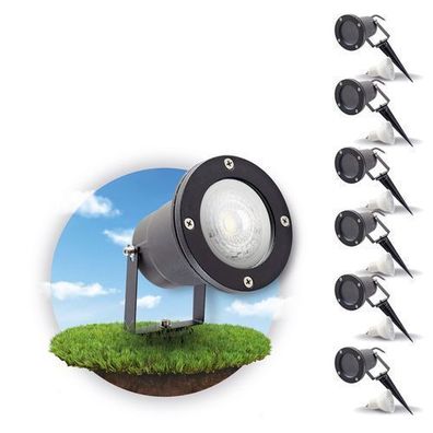 6er Set Gartenleuchten PORTO Gartenstrahler Außenlampe 6x 3W Glühbirne Neutralweiß
