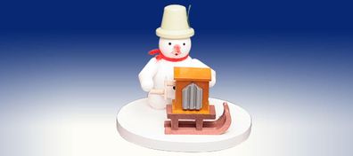 Weihnachtsdekoration Schneemann mit Drehorgel Höhe 8cm NEU Schnee Eismann Winter