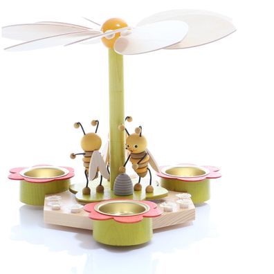 Tischpyramide Bienen mit Waben und Teelichter BxHxT 23x18,5x23cm NEU Holzpyramide