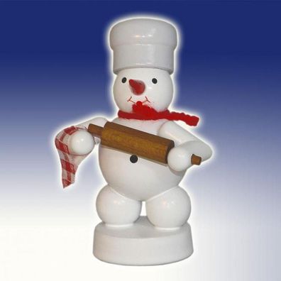Winterdekoration Schneemann Bäcker mit Teigrolle Höhe 8cm NEU Schnee Eismann