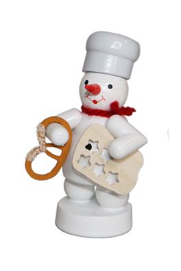 Winterdekoration Schneemann mit Bäcker mit Brezel und Sternform Höhe 8cm NEU