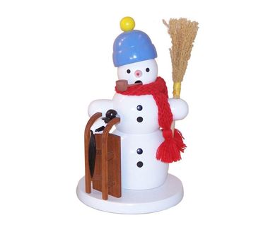 Räuchermann Schneemann mit Bommelmütze und Schlitten BxHxt 10,5x17x10,5cm NEU