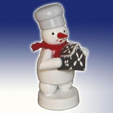 Winterdekoration Schneemann mit Bäcker mit Pfefferkuchenhaus Höhe 8cm NEU Schnee