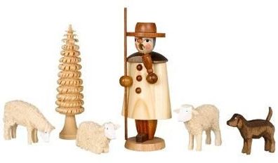 Miniaturräuchermann Schäfer natur mit Schafgruppe HxBxT 11x5x4cm NEU Rauchen