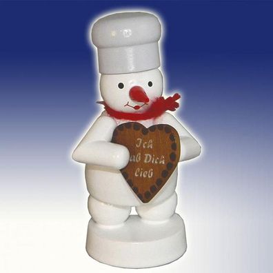 Winterdekoration Schneemann Bäcker mit Lebkuchenherz Höhe 8cm NEU Schnee Eismann