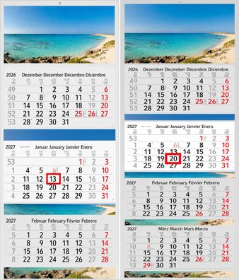 3 / 4 Monatskalender 2027 Wandkalender Fotokalender Bürokalender Kalender Traumstrand