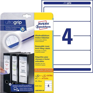 AVERY Zweckform L6061REV-20 Ordnerrücken Etiketten (mit ultragrip, 59 x 192 mm auf DI