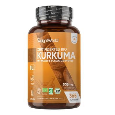 Bio Kurkuma Kapseln - 365 Turmeric Capsules - 1 Jahr Vorrat - WeightWorld