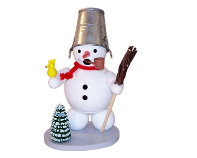 Räuchermann Schneemann mit Blecheimer Vogel und Besen Höhe 13cm NEU Rauchmann