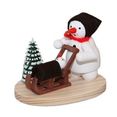 Miniaturfigur Schneemann Frau mit Kind und Schlitten Höhe 7cm NEU Schnee Eismann