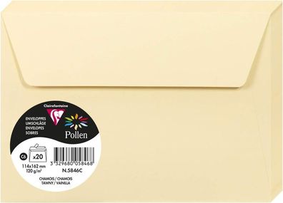 Clairefontaine 5846C - Packung mit 20 Umschläge Pollen, Format C6, 114 x 162mm, 120g,