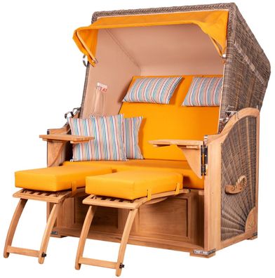 Strandkorbset - bene living - Schaalsee 2-Sitzer Teak - PE grau - Modell 586