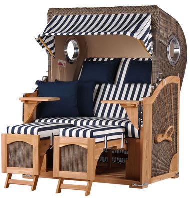 Strandkorbset - bene living - Ammersee 2-Sitzer Teak - PE grau - Modell 518