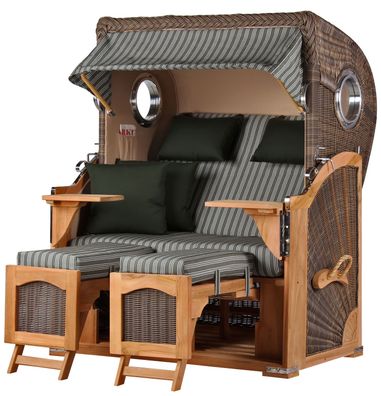 Strandkorbset - bene living - Ammersee 2-Sitzer Teak - PE grau - Modell 504