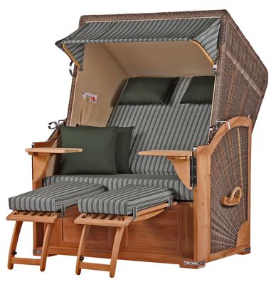 Strandkorbset - bene living - Schaalsee 2-Sitzer Teak - PE grau - Modell 504