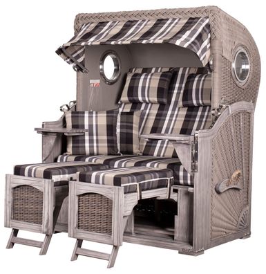Strandkorbset - bene living - Ammersee 2-Sitzer Mahagoni washed grey - PE Koboo