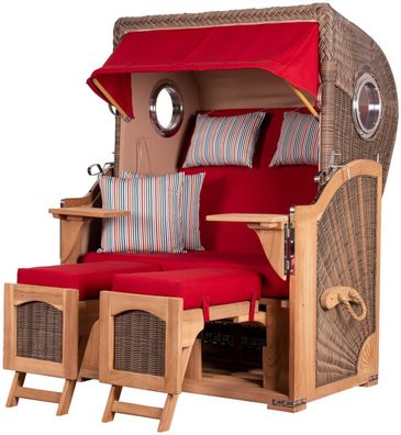 Strandkorbset - bene living - Ammersee 2-Sitzer Teak - PE grau - Modell 585