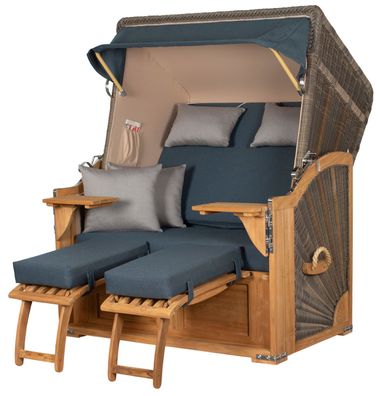 Strandkorbset - bene living - Schaalsee 2-Sitzer Teak - PE grau - Modell 593