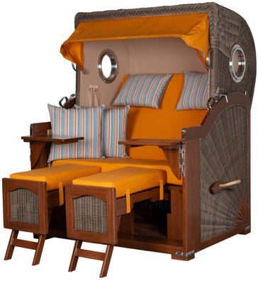 Strandkorbset bene living Ammersee Mahagoni Bullauge PE grau Modell 586 Liftersystem