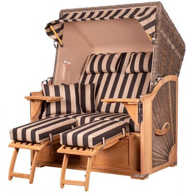 Strandkorbset - bene living - Schaalsee 2-Sitzer Teak - PE grau - Modell 581