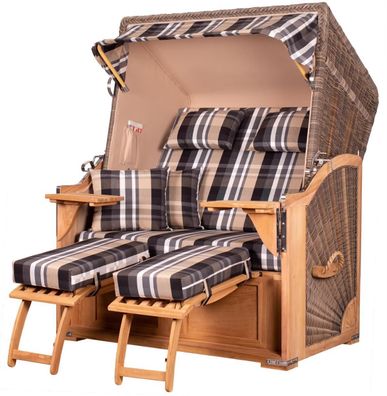 Strandkorbset - bene living - Schaalsee 2-Sitzer Teak - PE grau - Modell 583