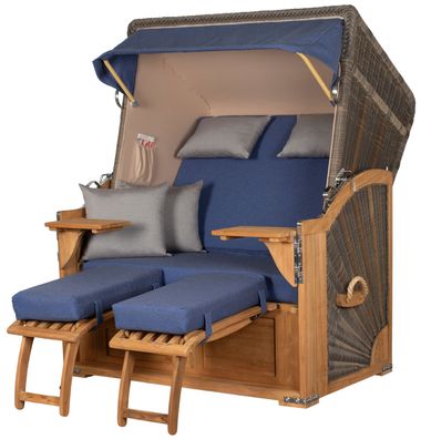 Strandkorbset - bene living - Schaalsee 2-Sitzer Teak - PE grau - Modell 595