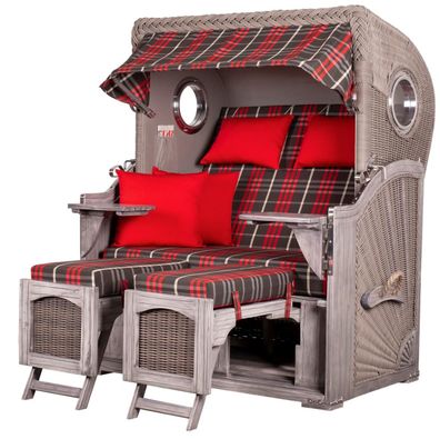 Strandkorbset - bene living - Ammersee 2-Sitzer Mahagoni washed grey - PE Koboo