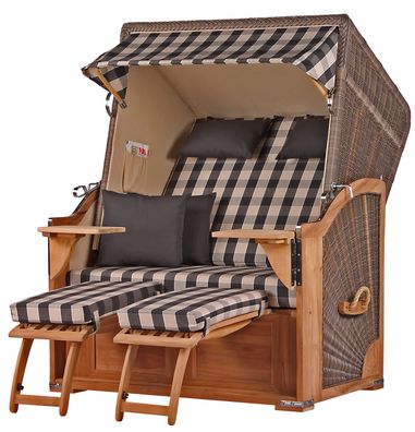 Strandkorbset - bene living - Schaalsee 2-Sitzer Teak - PE grau - Modell 505