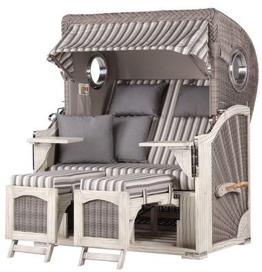 Strandkorbset - bene living - Ammersee 2-Sitzer Mahagoni washed grey - PE Koboo