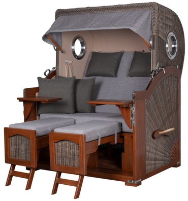 Strandkorbset bene living Ammersee Mahagoni Bullauge PE grau Modell 570 Liftersystem