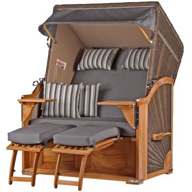 Strandkorbset - bene living - Schaalsee 2-Sitzer Teak - PE grau - Modell 544