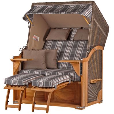 Strandkorbset - bene living - Schaalsee 2-Sitzer Teak - PE grau - Modell 522