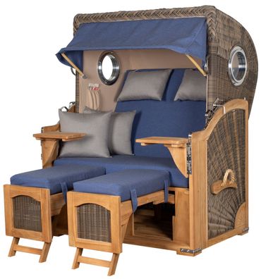 Strandkorbset - bene living - Ammersee 2-Sitzer Teak - PE grau - Modell 595