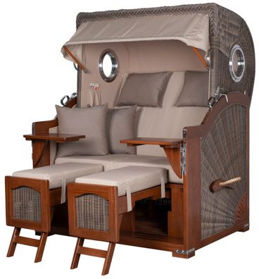 Strandkorbset bene living Ammersee Mahagoni Bullauge PE grau Modell 510 Liftersystem