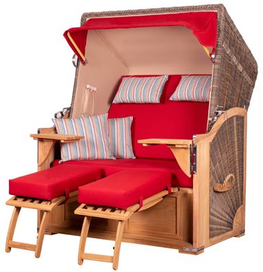 Strandkorbset - bene living - Schaalsee 2-Sitzer Teak - PE grau - Modell 585