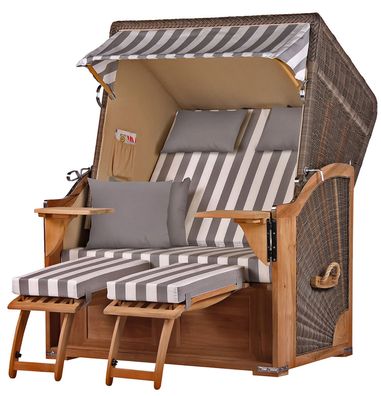 Strandkorbset - bene living - Schaalsee 2-Sitzer Teak - PE grau - Modell 513