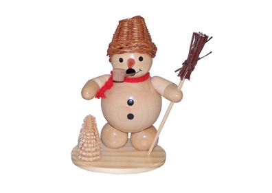 Räuchermann Schneemann mit Besen natur Höhe 13cm NEU Rauchmann Räucherfigur