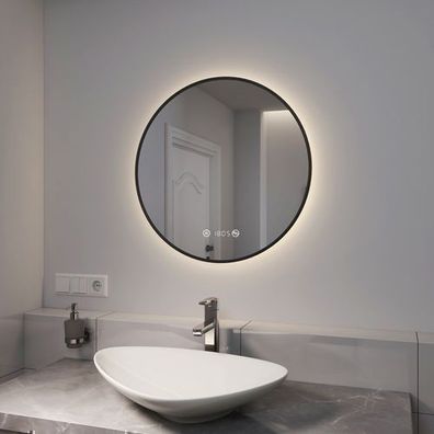 EMKE LED Badspiegel Rund 60cm Mit Beschlagfrei Uhr Badezimmerspiegel Spiegel Bad