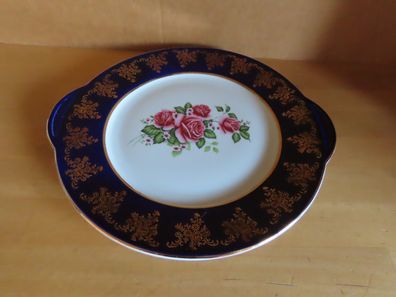 Teller Zierteller mit rosa Rosen Original Cobalt Goldauflage PP ca. 26,3cm Ø