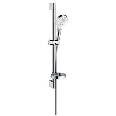 hansgrohe Crometta Brauseset 100 Vario mit Brausestange 65 cm und Seifenschale, Weiß