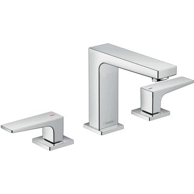 hansgrohe Metropol 3-Loch Waschtischarmatur 110 mit Hebelgriffen und Push-Open Ablauf