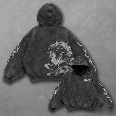 Demon Slayer Harajuku Streetwear Vintage Anime Gewaschen Hoodie Demon Slayer