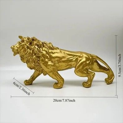Goldener Löwe Statue Harz Dekofigur König der Löwen Tier Ornameent 20 cm