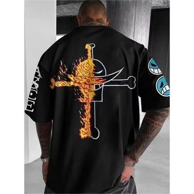 One Piece Herren T-Shirt Portgas D. Ace Japanischer Anime Sommer Junge Frühling