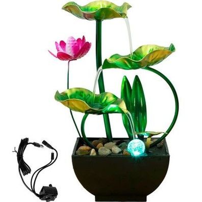 tischbrunnen Lotusblatt Wasserfall Zimmerspringbrunnen mit LED-Beleuchtung