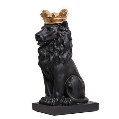Löwe Figur mit Krone Gold Weiß Schwarz Harz Statue Deko Modern 25 cm