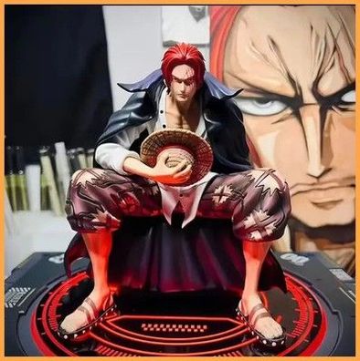One Piece Figur Shanks Rotes Haar GK Statue Vier Könige Sitzhaltung Anime